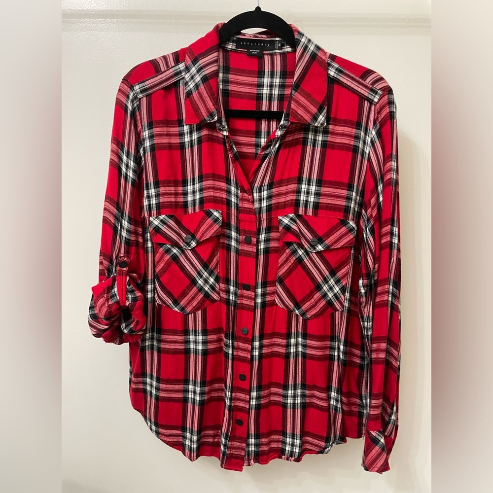 Sanctuary plaid boyfriend button down shirt, size medium
